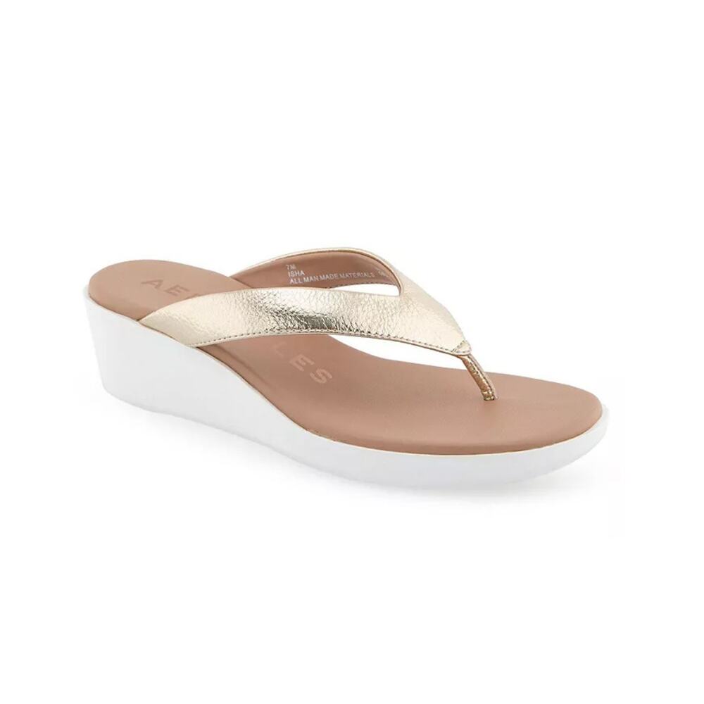 Aerosoles Women's Isha Wedge Sandals Soft Gold Size 7